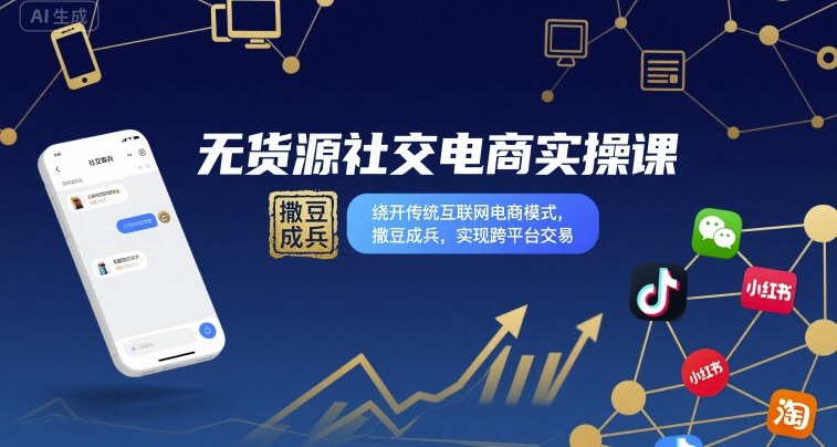 无货源社交电商实操课，绕开传统互联网电商模式，撒豆成兵，实现跨平台交易-致富学堂