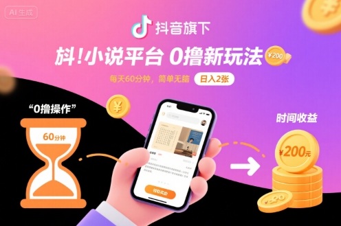 抖音旗下小说平台0撸新玩法，每天挂G60分钟，简单无脑，日入2张【揭秘】-致富学堂