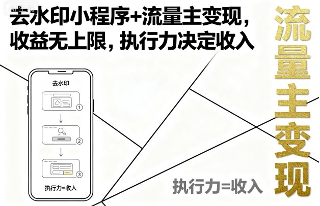 去水印小程序+流量主变现，收益无上限，执行力决定收入-致富学堂