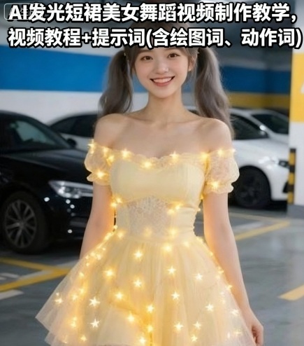 AI发光短裙美女舞蹈视频制作教学，视频教程+提示词(含绘图词、动作词)-致富学堂