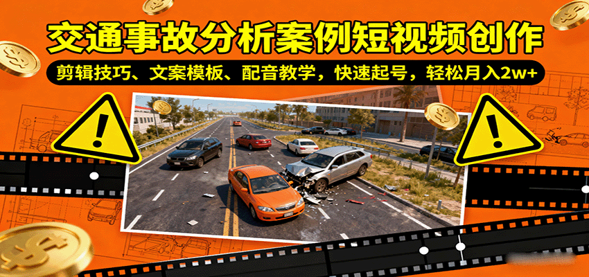 交通事故分析案例短视频创作，剪辑技巧、文案模板、配音教学，快速起号，轻松月入2w+-致富学堂