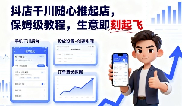 抖店千川随心推起店，保姆级教程，生意即刻起飞-致富学堂