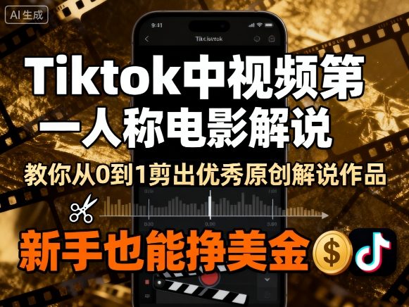 Tiktok中视频第一人称电影解说，教你从0到1剪出一个优秀的原创解说作品，新手也能挣美金-致富学堂