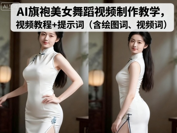 AI旗袍美女舞蹈视频制作教学，视频教程+提示词（含绘图词、视频词）-致富学堂