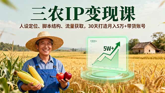 （16044期）三农IP变现课，人设定位、脚本结构、流量获取，30天打造月入5万+带货账号-致富学堂