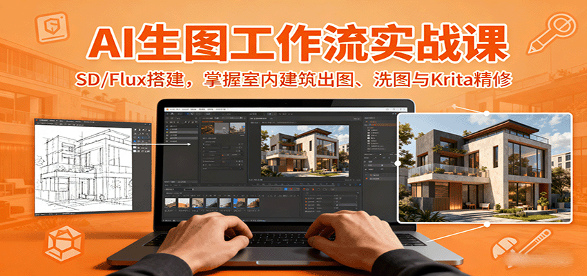 AI生图工作流实战课：SD/Flux搭建，掌握室内建筑出图、洗图与Krita精修-致富学堂