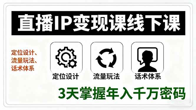 （16065期）直播IP变现课线下课，定位设计、流量玩法、话术体系，3天掌握年入千万密码-致富学堂