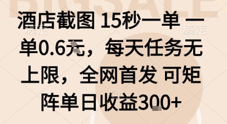 酒店截图15秒一单，一单0.6米，每天任务无上限，全网首发可矩阵单日收益3张【揭秘】-致富学堂