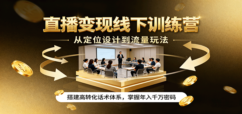 直播变现线下训练营，从定位设计到流量玩法，搭建高转化话术体系，掌握年入千万密码-致富学堂