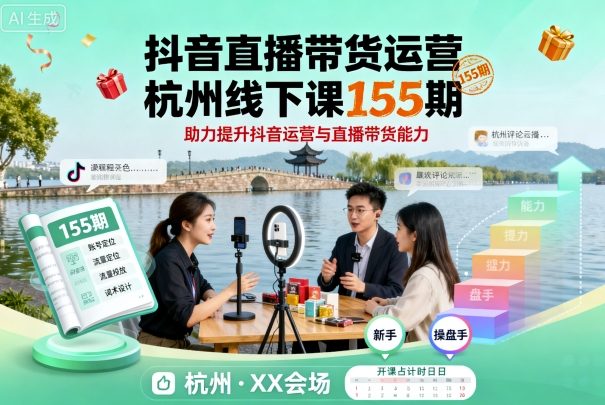 抖音直播带货运营杭州线下课155期，助力提升抖音运营与直播带货能力-致富学堂