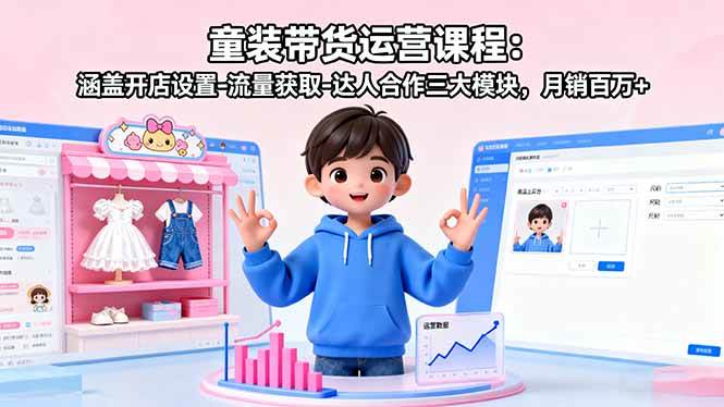 （16081期）童装带货运营课程：涵盖开店设置-流量获取-达人合作三大模块，月销百万+-致富学堂