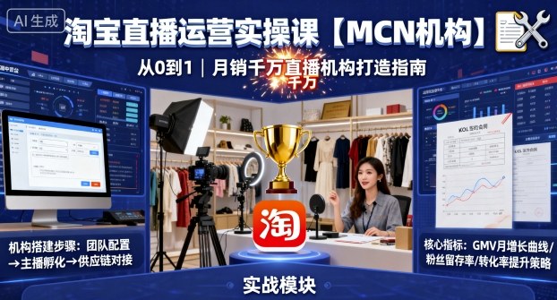 淘宝直播运营实操课【MCN机构】，从0到1做一家月销千W的直播机构-致富学堂