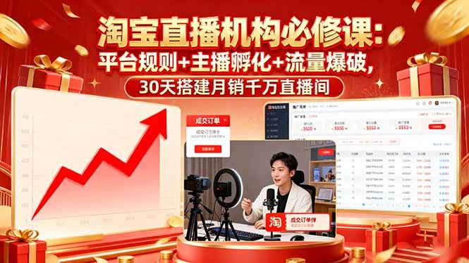 （16087期）淘宝直播机构必修课：平台规则/主播孵化/流量爆破,30天搭建月销千万直播间-致富学堂