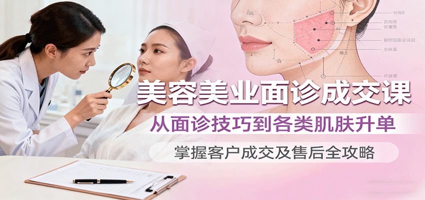 美容美业面诊成交课，从面诊技巧到各类肌肤升单，掌握客户成交及售后全攻略-致富学堂