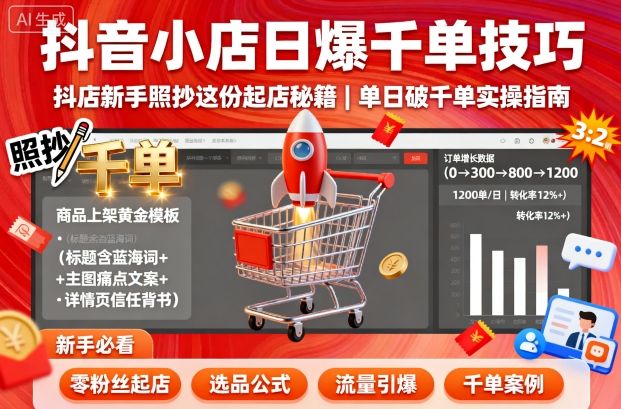 抖音小店日爆千单技巧，抖店新手照抄这份起店秘籍，单日破千单-致富学堂