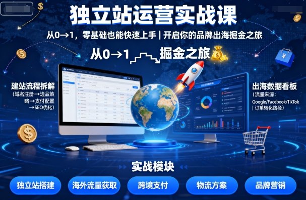 独立站运营实战课，​从0到1，零基础也能快速上手，开启你的品牌出海掘金之旅-致富学堂