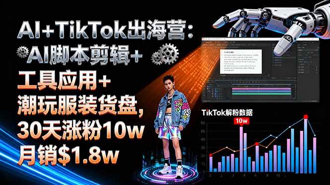 （16108期）AI+TikTok出海营:AI脚本剪辑+工具应用+潮玩服装货盘,30天涨粉10w月销$1.8w-致富学堂