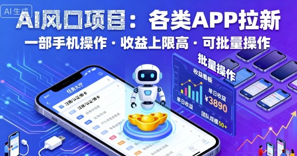 AI风口项目，各类APP拉新，一部手机就可以操作，收益上限高，可批量操作-致富学堂