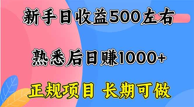 （16132期）新手日收益500+ 正规项目 长期可做-致富学堂