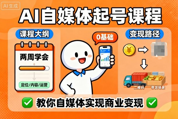 AI自媒体起号课程，0基础小白两周学会，教你自媒体实现商业变现-致富学堂