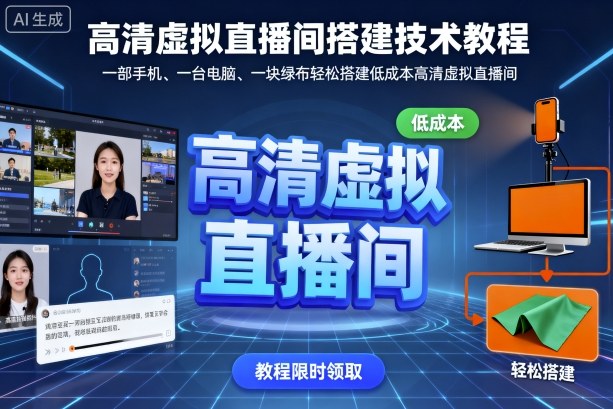 高清虚拟直播间搭建技术教程，一部手机、一台电脑、一块绿布轻松搭建低成本高清虚拟直播间-致富学堂