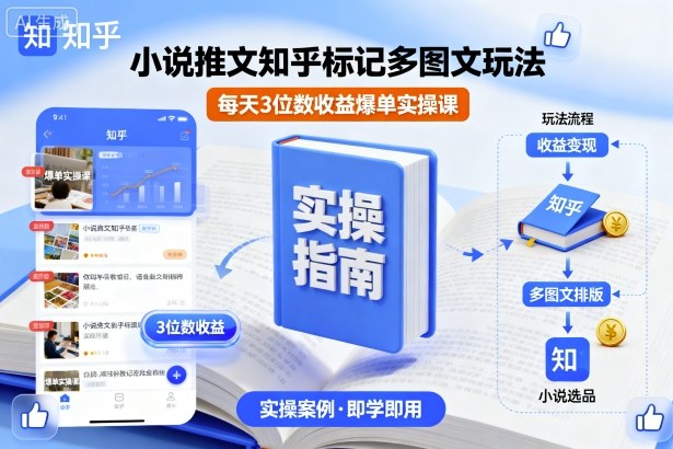 小说推文知乎标记多图文玩法，每天3位数收益爆单实操课-致富学堂