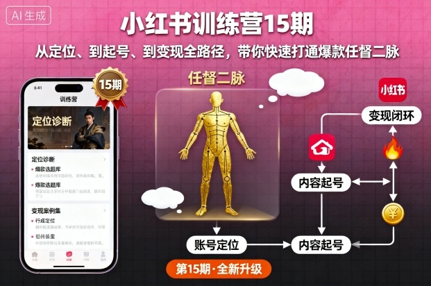 小红书训练营15期，从定位、到起号、到变现全路径，带你快速打通爆款任督二脉-致富学堂