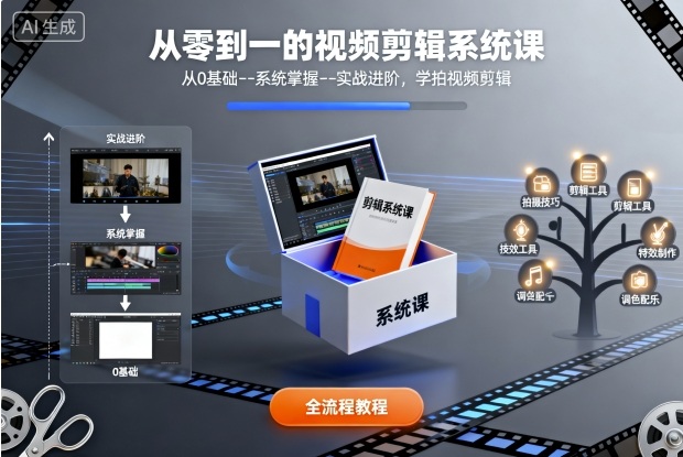 从零到一的视频剪辑系统课，从0基础–系统掌握–实战进阶，学拍视频剪辑-致富学堂
