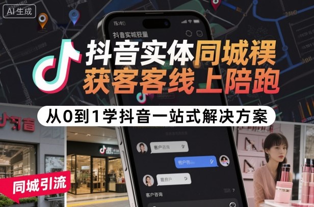 抖音实体同城获客线上陪跑，从0到1学抖音一站式解决方案-致富学堂