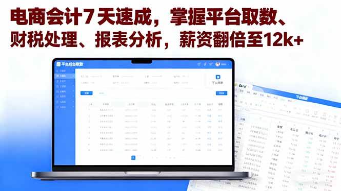 （16192期）电商会计7天速成，掌握平台取数、财税处理、报表分析，薪资翻倍至12k+-致富学堂