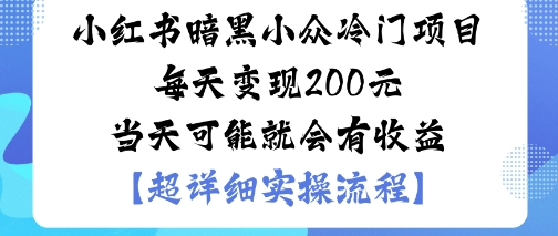 小红书暗黑小众冷门项目每天变现2张当天可能就会有收益-致富学堂