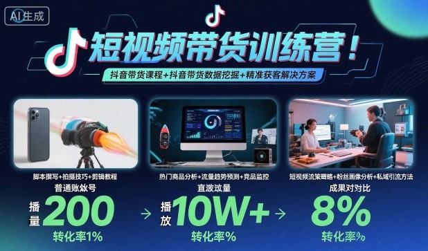 短视频带货训练营，抖音带货课程+抖音带货数据挖掘+精准获客解决方案-致富学堂