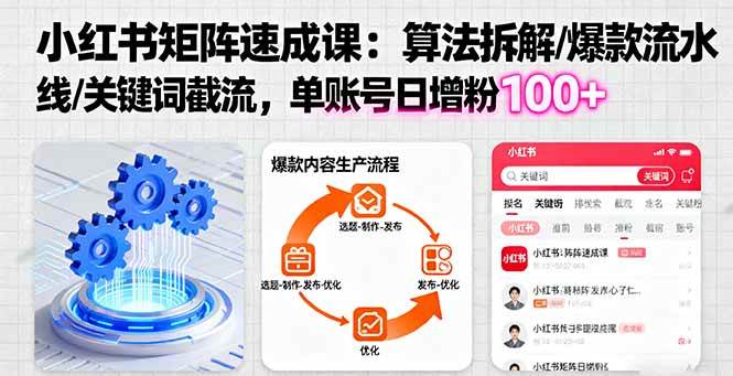 （16231期）小红书矩阵起号速成课：算法拆解/爆款流水线/关键词截流 单账号日增粉100+-致富学堂