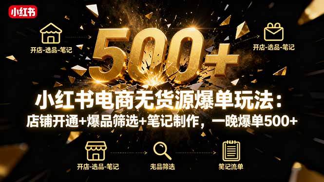（16256期）小红书电商无货源爆单玩法：店铺开通+爆品筛选+笔记制作，一晚爆单500+-致富学堂