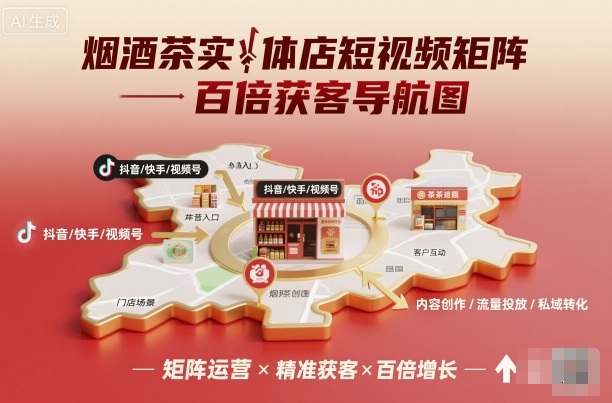 烟酒茶实体店短视频矩阵百倍获客导航图-致富学堂