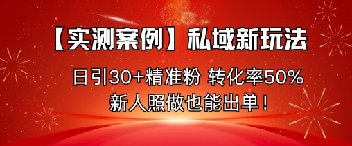 【实测案例】私域新玩法，日引30+精准粉，转化率50%，新人照做也能出单！-致富学堂