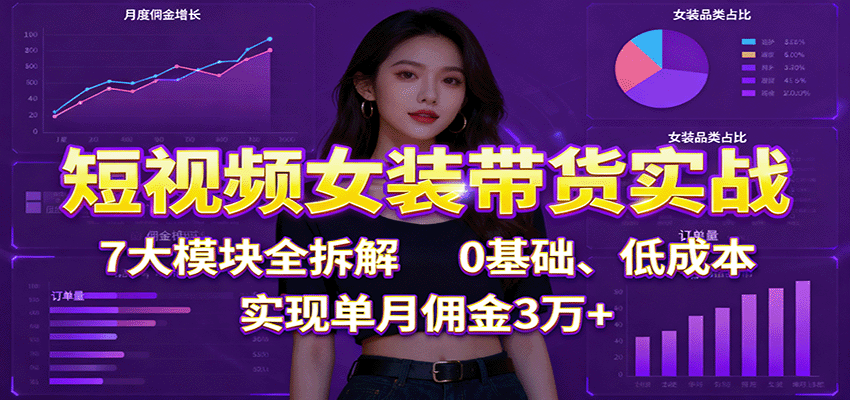 短视频女装带货实战：7大模块全拆解，0基础、低成本，实现单月佣金3万+-致富学堂