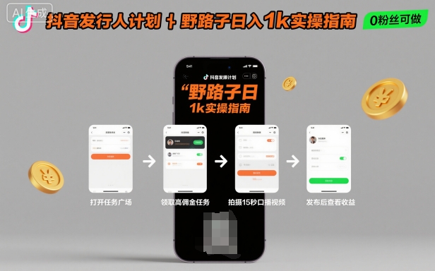 抖音发行人计划全新野路子玩法，随时随地，只要有手机，就能操作，日入1k+【揭秘】-致富学堂