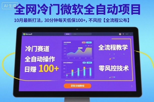 全网冷门微软全自动挂G项目，10月最新打法，30分钟每天低保100+，不风控【全流程公布】【揭秘】-致富学堂