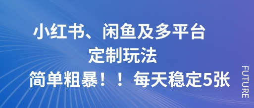 小红书、闲鱼及多平台定制玩法简单粗暴！每天稳定5张-致富学堂