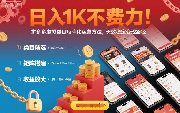 日入1K不费力！拼多多虚拟类目矩阵化运营方法，长效稳定变现路径-致富学堂