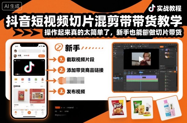 抖音短视频切片混剪带货教学，操作起来真的太简单了，新手也能做切片带货-致富学堂