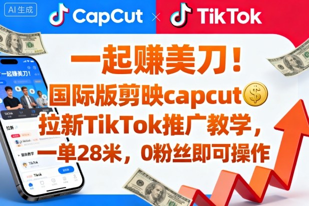 一起賺美刀！国际版剪映capcut拉新TikTok推广教学，一单28米，0粉丝即可操作（附推广入口和教学）-致富学堂