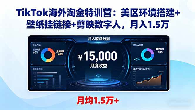 （16346期）TikTok海外淘金特训营：美区环境搭建+壁纸挂链接+剪映数字人，月入1.5万-致富学堂