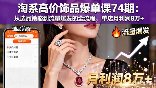 （16351期）淘系高价饰品爆单课74期：从选品策略到流量爆发的全流程，单店月利润8万+-致富学堂