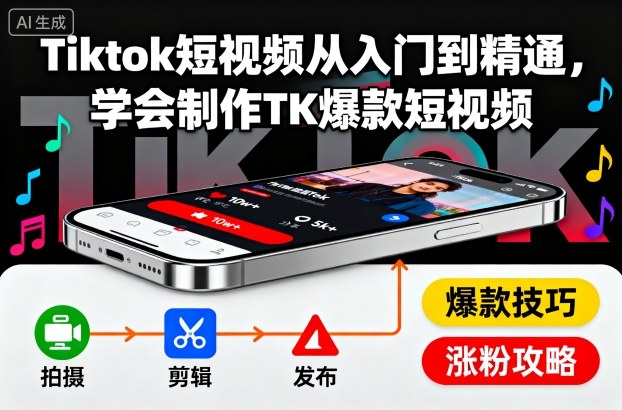 Tiktok短视频从入门到精通，学会制作TK爆款短视频-致富学堂