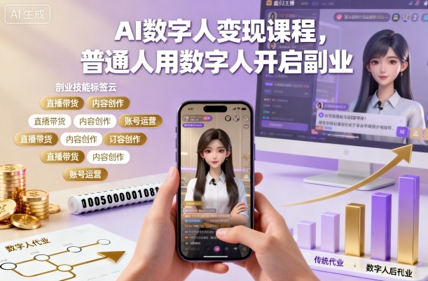 AI数字人变现课程，普通人用数字人开启副业-致富学堂