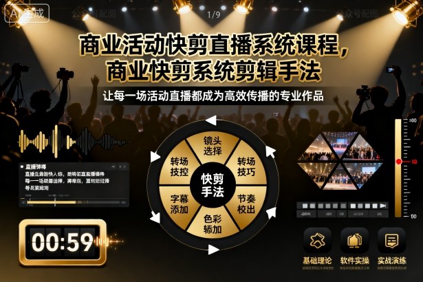 商业活动快剪直播系统课程，商业快剪系统剪辑手法-致富学堂