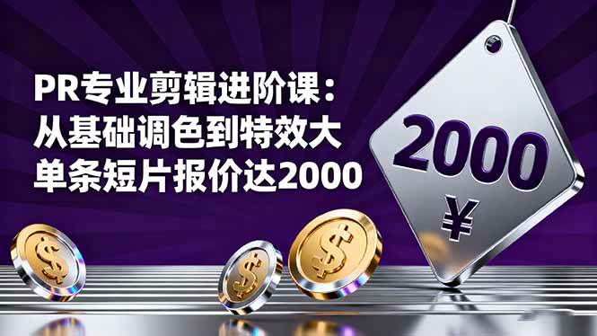 （16381期）PR专业剪辑进阶课：从基础调色到特效大片的进阶技能，单条短片报价达2000-致富学堂