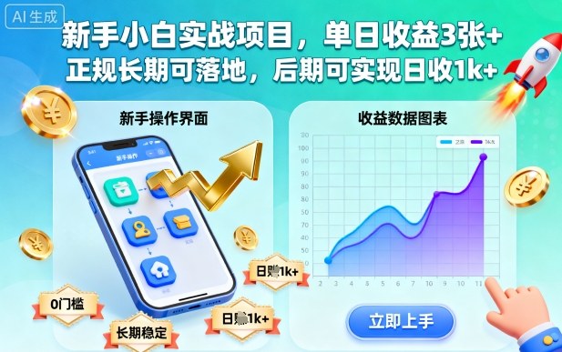 新手小白实战项目，单日收益3张+，正规长期可落地，后期可实现日收1k+【揭秘】-致富学堂